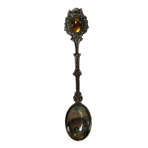 Other - Vintage Ornate Silver Plated Spoon Amber Cabochon Dutch Holland Collectible